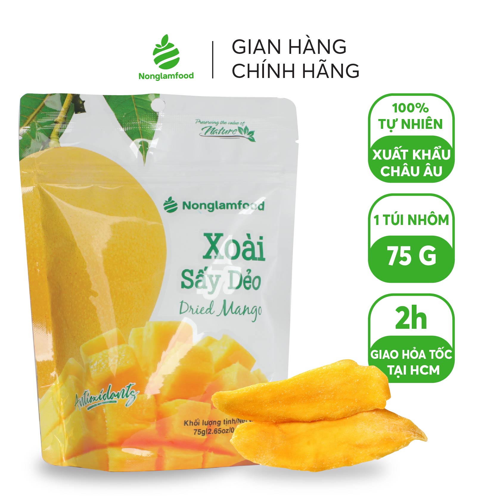 Combo 10 túi xoài sấy dẻo Nonglamfood 75g | Ngon chuẩn dưỡng chất | Giàu vitamin, chất xơ
