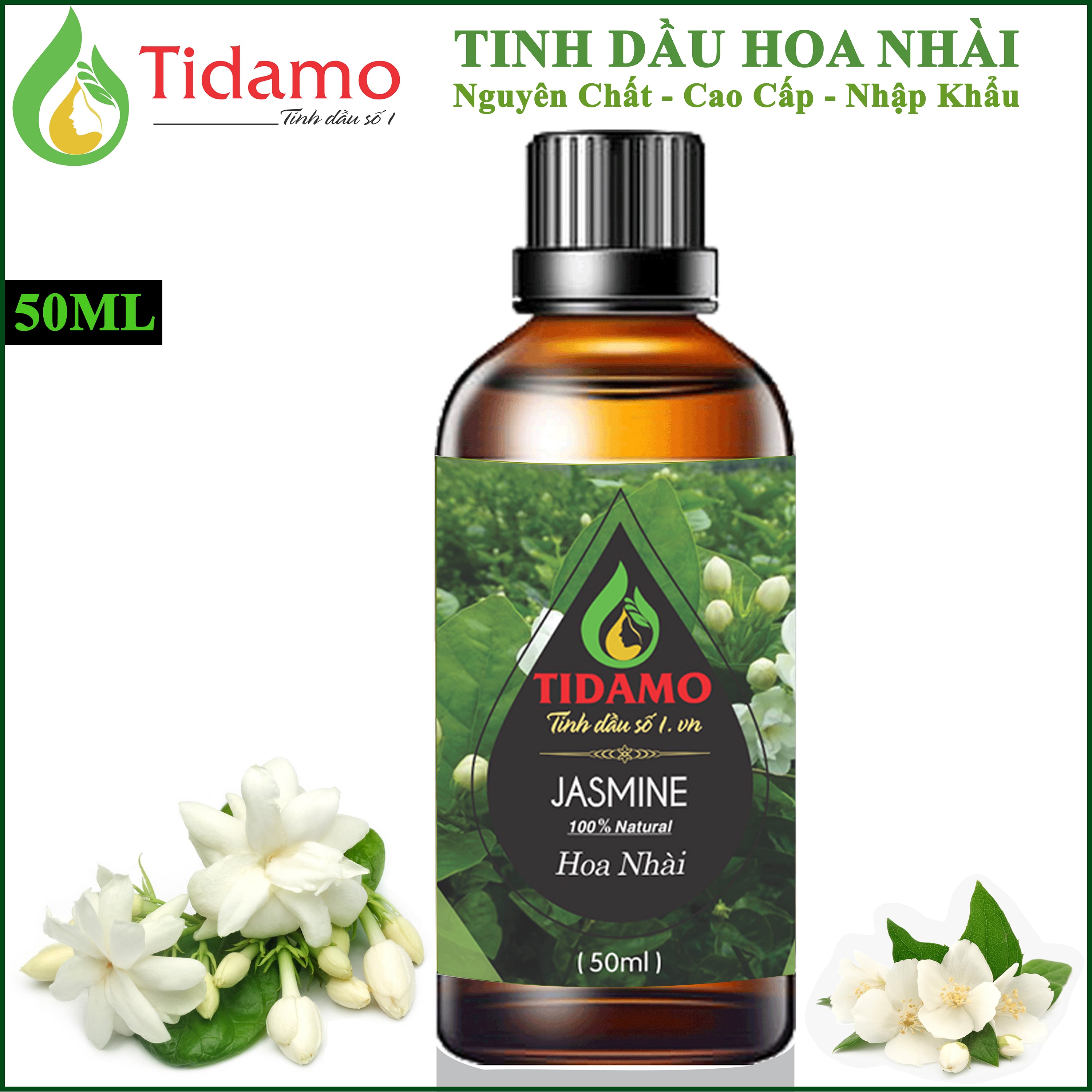 Tinh Dầu Hoa Nhài TIDAMO 50ML Nhập Khẩu, Có Kiểm Nghiệm, Hương Thơm Dịu Nhẹ Quý Phái - Tinh Dầu Hoa Lài (Jasmine) Xông Thơm Phòng, Thư Giãn và Tốt Cho Sức Khỏe