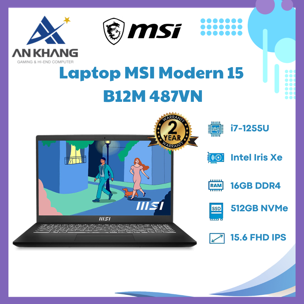 Laptop MSI Modern 15 B12M - 487VN - Hàng Chính Hãng - Bảo Hành 24 Tháng