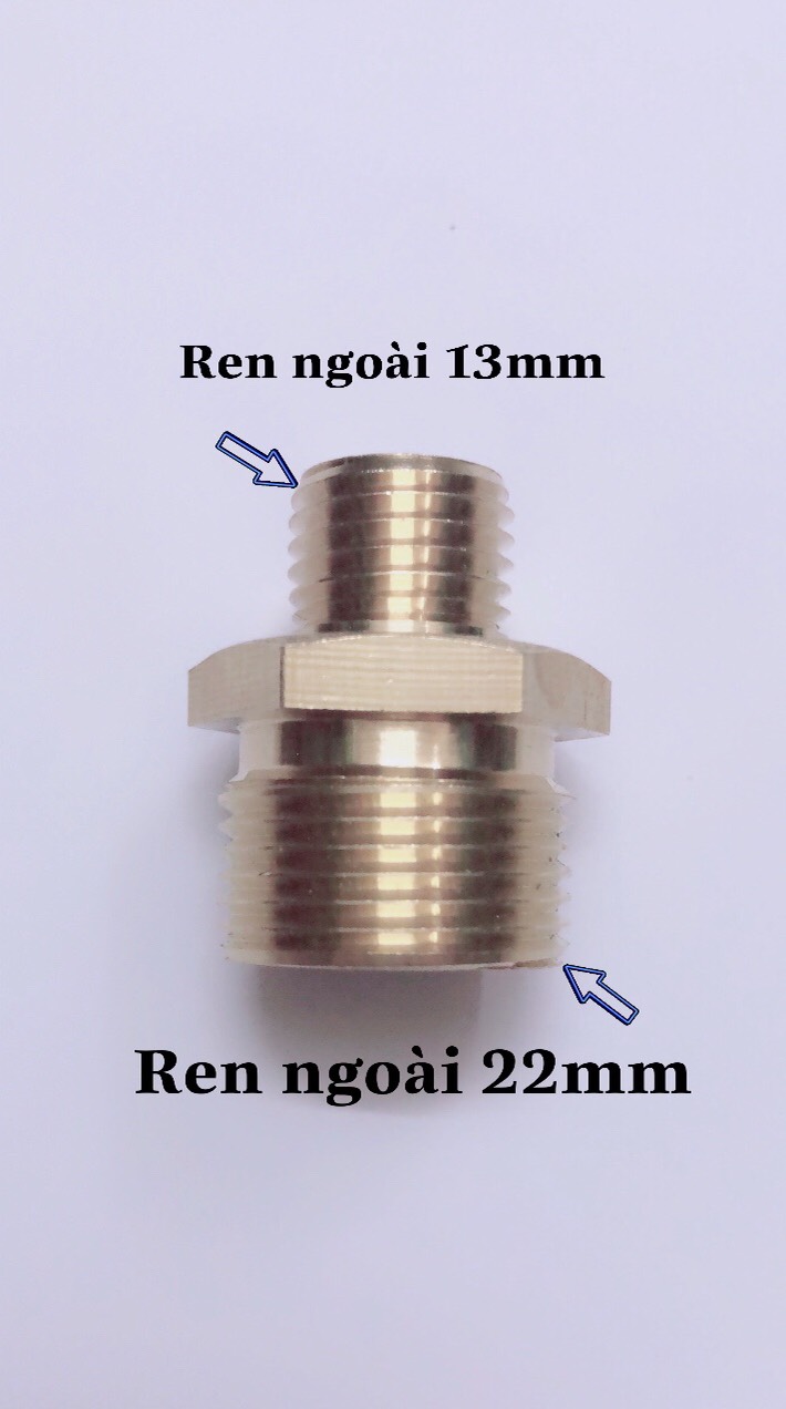 Nối Chuyển Ren Ngoài 22mm Sang Ren Ngoài 13mm Bằng Đồng Thau
