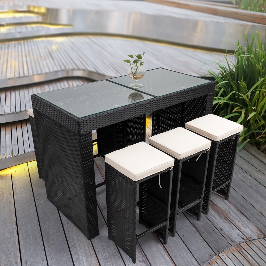 WEGO BỘ BÀN GHẾ MÂY NHỰA NGOÀI TRỜI/ BỘ BÀN ĂN TRONG SÂN VƯỜN 6 CHỖ NGỒI//Outdoor Furniture Rattan Chair Bar set Garden Dining Table 6 seater