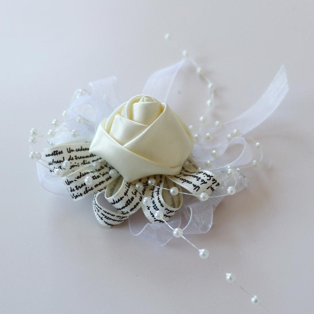 Romantic Wrist Flower Corsage Bracelet Wedding Prom Party Decor Cream