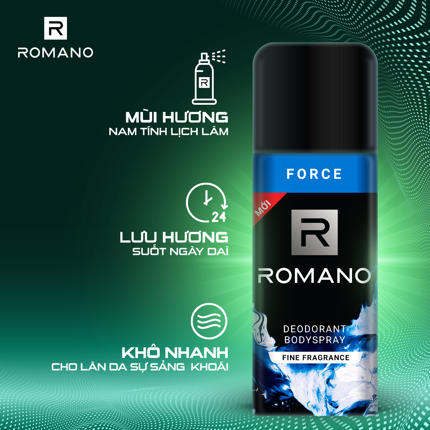 Combo 2 Xịt toàn thân Romano Force tươi mát năng động 150ml