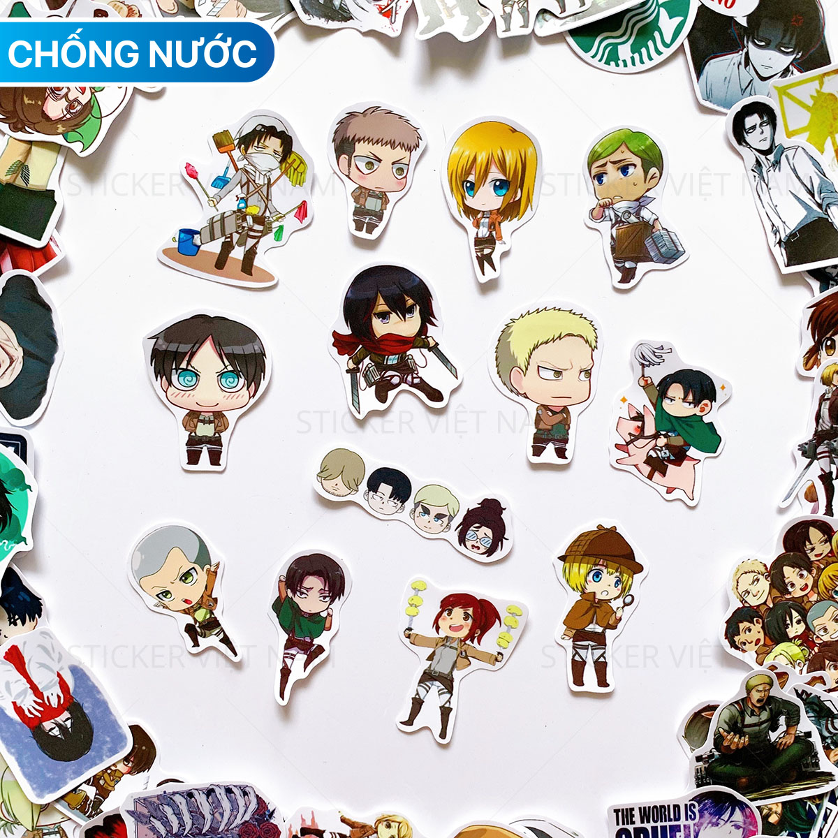 Sticker Attack on Titan - Chất Liệu PVC Chất Lượng Cao Chống Nước - Kích Thước 4-8cm