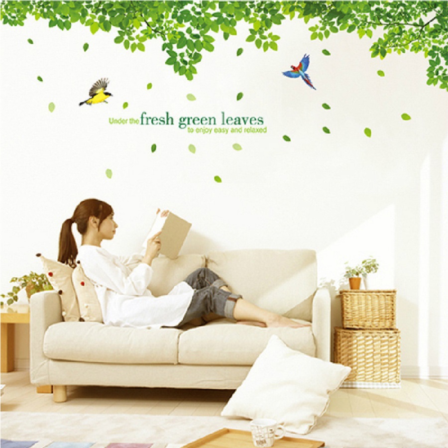 Decal dán tường trang trí nhà đẹp sang trọng cây xanh mát