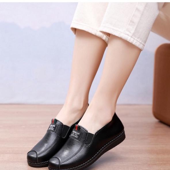 BIGSIZE 35 - 41 Giày nữ da trung niên ấm đế su mềm QUẢNG CHÂU đế bằng chống trượt tặng bà mẹ big size đại mùa đô