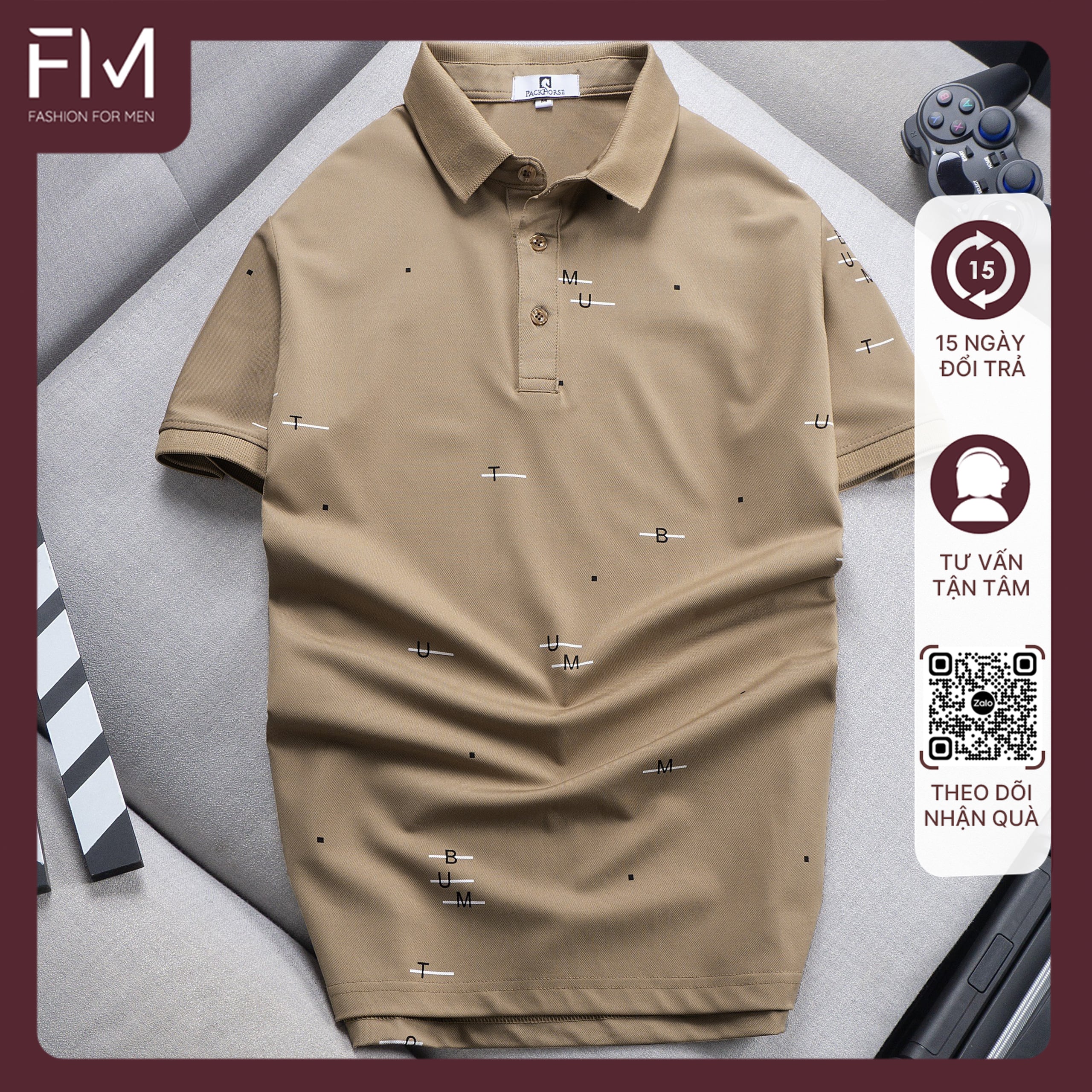 Áo polo nam phối họa tiết trẻ trung năng động, chất thun Polyester chống nhăn, chống bắm bụi - FORMEN SHOP - FMPS212