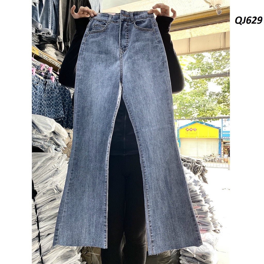 Quần jean ống loe lưng cao cắt gấu  QJ629
