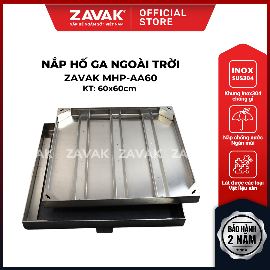 Nắp hố ga lát đá ZAVAK MHP-AA60 KT60x60cm/ lát đá 2cm/ inox 304