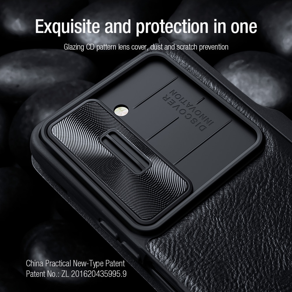 Bao da chống sốc cho Samsung Galaxy Z Fold 5 trang bị nắp bảo vệ Camera và ngăn đựng S-Pen hiệu Nillkin Qin Pro - Hàng nhập khẩu