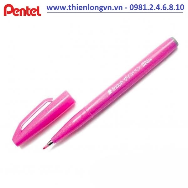 Bút lông viết thư pháp hiện đại Pentel SES15C-P màu Hồng; Calligraphy Fude Touch Sign - Pink