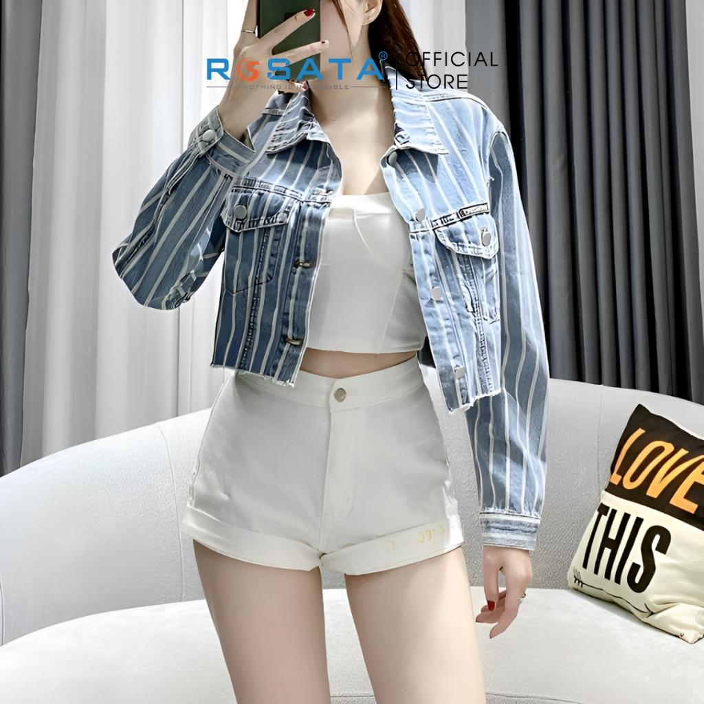 Áo Khoác Nữ Croptop Jean Dài Tay ROSATA K42 Cao Cấp Freesize Xuất Xứ Việt Nam