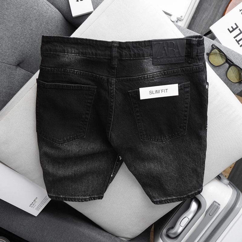 Quần short jean nam ống suông VNXK màu đen xám cotton