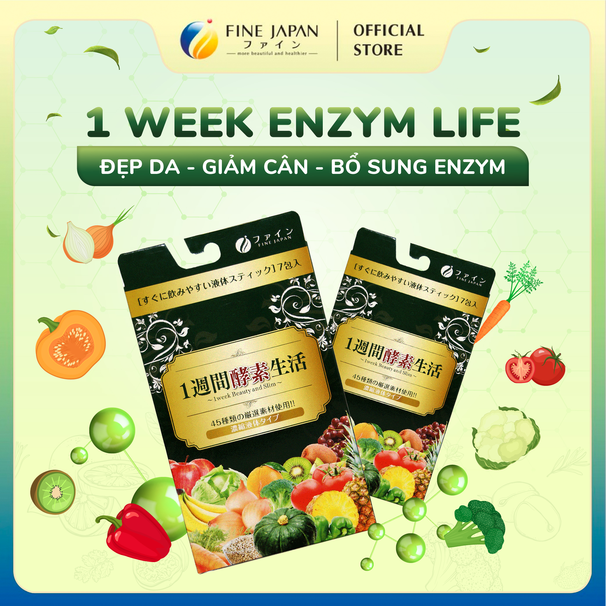 Nước cốt hỗ trợ tiêu hoá, làm đẹp từ 45 loại hoa quả và rau củ 1 WEEK ENZYM LIFE 105g