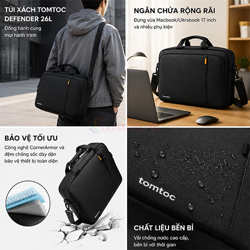 Túi xách chống sốc Tomtoc Defender-A31 Laptop Shoulder Bag MacBook 26L 17.3 inch A31G1D1 - Hàng chính hãng