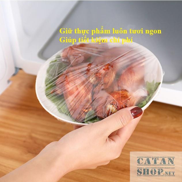 Set 100 màng bọc thực phẩm túi gấu Màng bọc thực phẩm PE có chun bọc đồ ăn co giãn tái sử dụng nhiều lần.