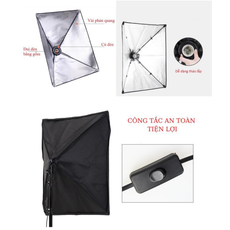 Bộ đèn studio XT5A có remote - Kèm Softbox 50x70cm, chân đèn 2m, bóng led Bulb 150W - Kit Studio công suất cao,đổi 3 màu