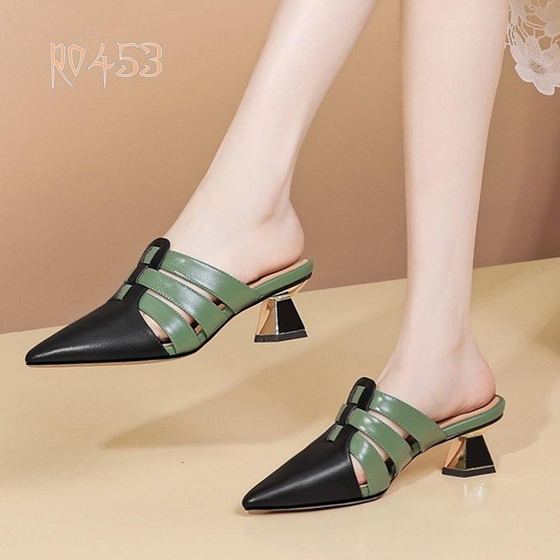 Dép nữ cao gót quai ngang 4 phân hàng hiệu rosata màu đen ro453 - HÀNG VIỆT NAM CHẤT LƯỢNG QUỐC TẾ