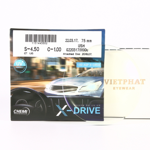 Tròng kính lái xe Đổi màu Chemi 1.60 ASP X-DRIVE chính hãng