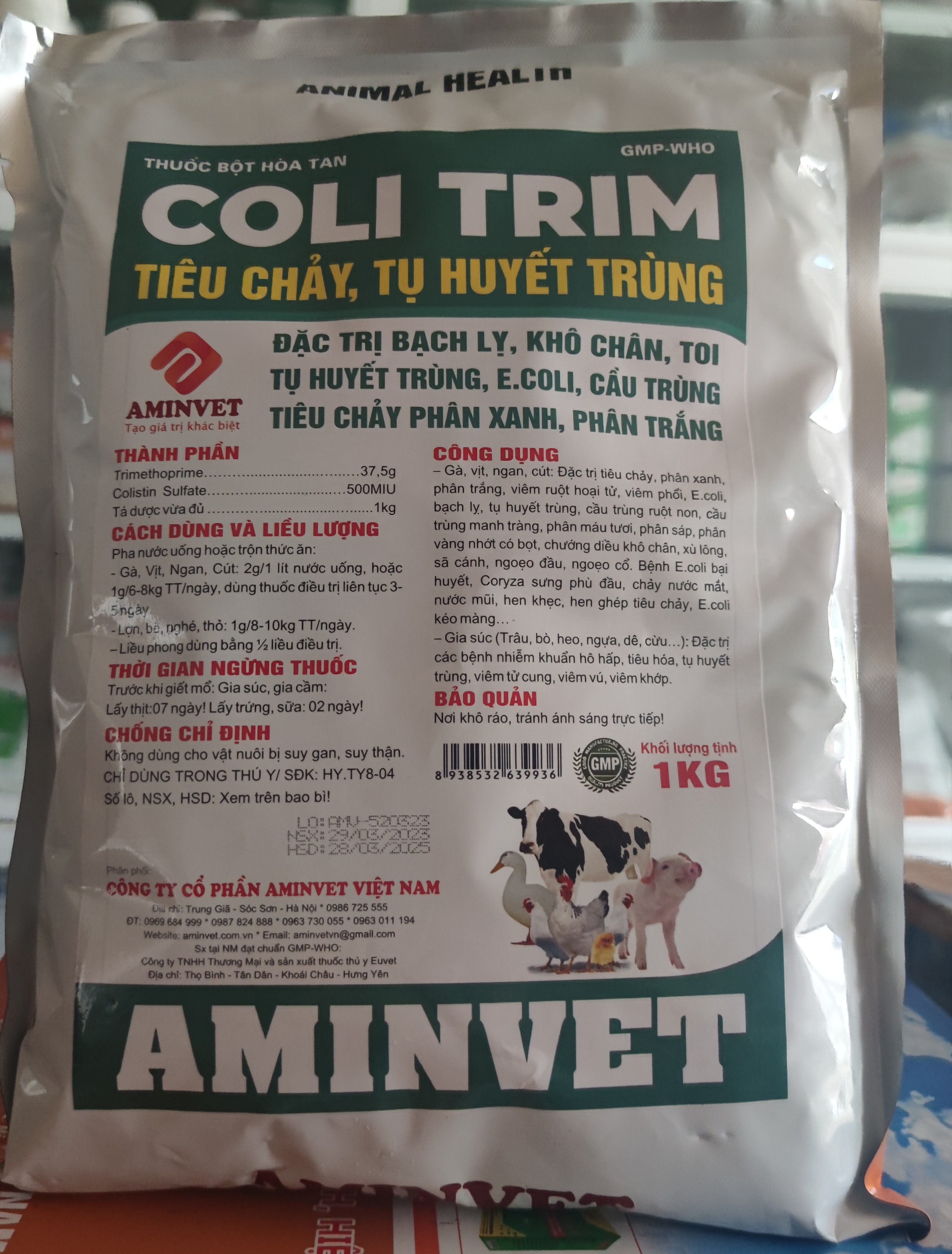 Tiêu chảy, phân xanh, phân trắng, tụ huyết trùng coli trim 1kg