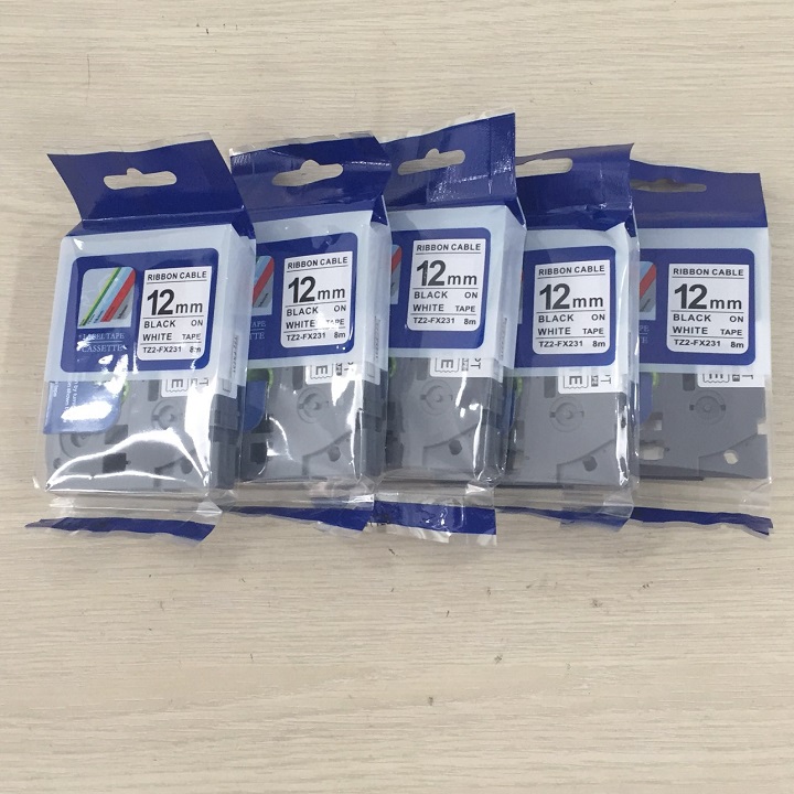 Nhãn TZ2-FX231 siêu dẻo - Chữ đen trên nền trắng 12mm - Hàng nhập khẩu