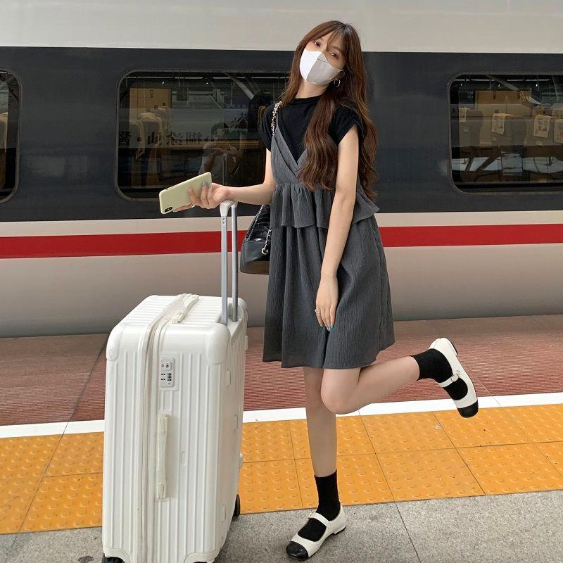 TOBE1SHOP Một nửa chiều cao cổ áo mỏng phù hợp với phụ nữ mùa hè cao eo lá sen ren váy hai mảnh đặt váy