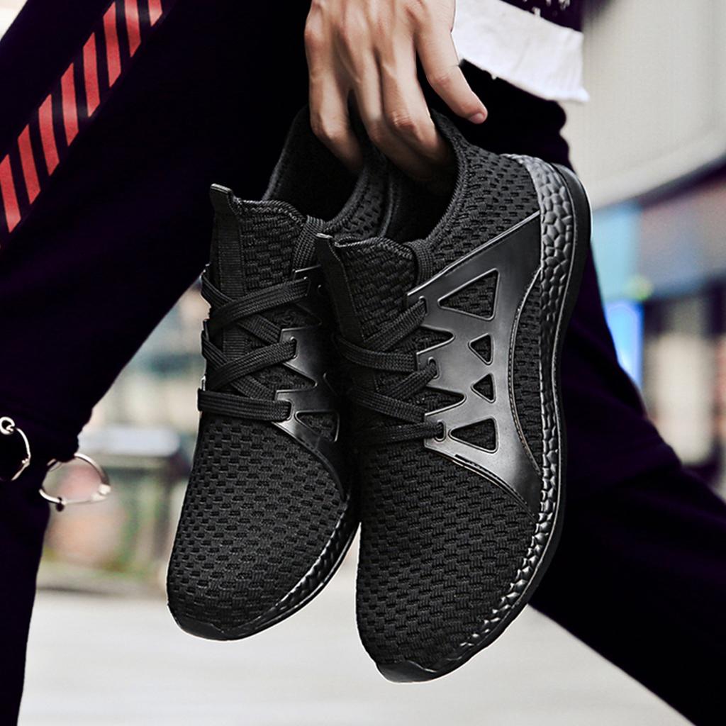 Men's Lightweight Breathable Black Mesh Street Sport Walking Shoes Casual Sneakers