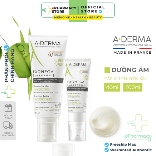 Aderma Kem dưỡng ẩm, giảm khô ngứa cho da rất khô, viêm da cơ địa A-Derma Exomega Allergo Emollient Balm