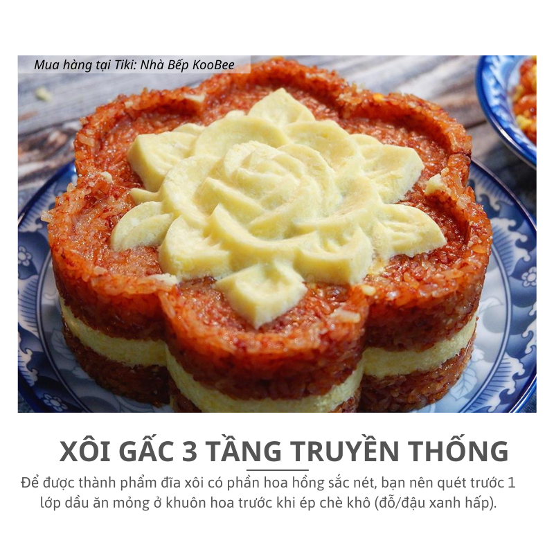 Khuôn xôi hoa hồng 3 size - Khuôn xôi hình hoa loại đẹp nhựa an toàn chịu nhiệt cao cấp KooBee