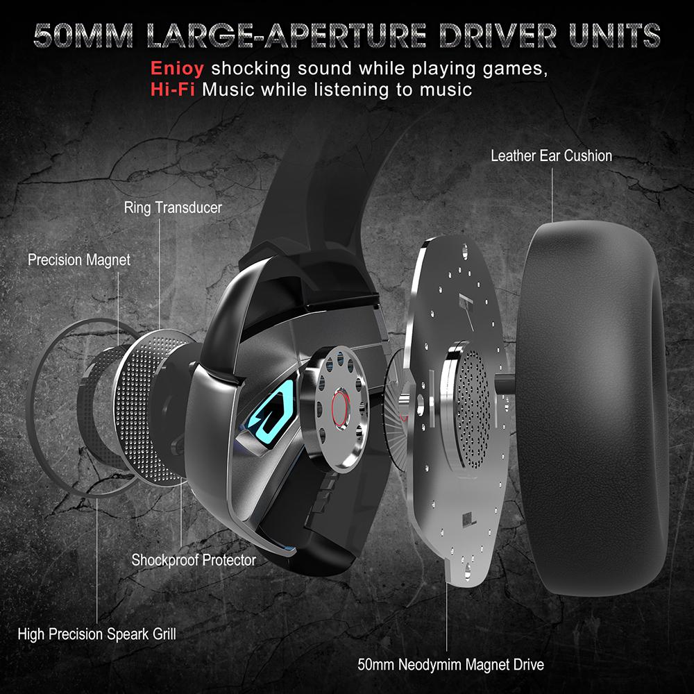 Tai nghe có dây ONIKUMA K5 PRO dùng để chơi game với Bộ điều khiển 50mm Micrô có thể điều chỉnh Chất lượng âm thanh HiFi - Màu đỏ