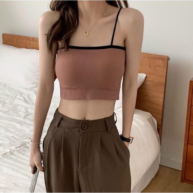 M14. Áo 2 dây croptop cotton, áo bra quây cotton mềm mịn cá tính sẵn mút ngực (có sẵn - miễn ship)