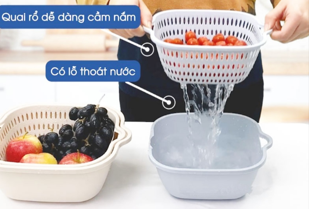 SET 3 BỘ THAU CHẬU RỔ NHỰA VIỆT NHẬT GỒM 3 RỔ 3 THAU CHẬU ( tặng móc dán inox to )