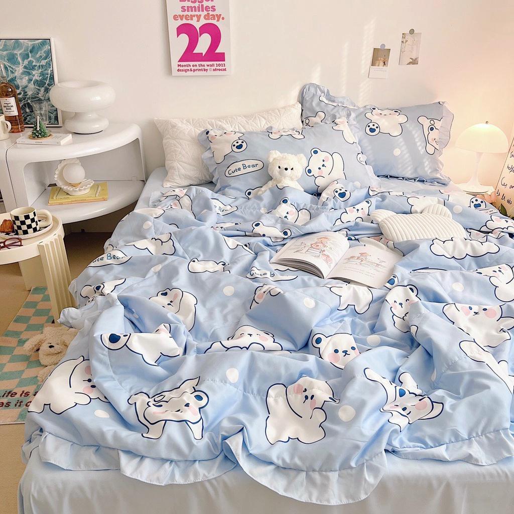 Bộ Chăn Ga Gối Cotton Đũi Bèo 4 món