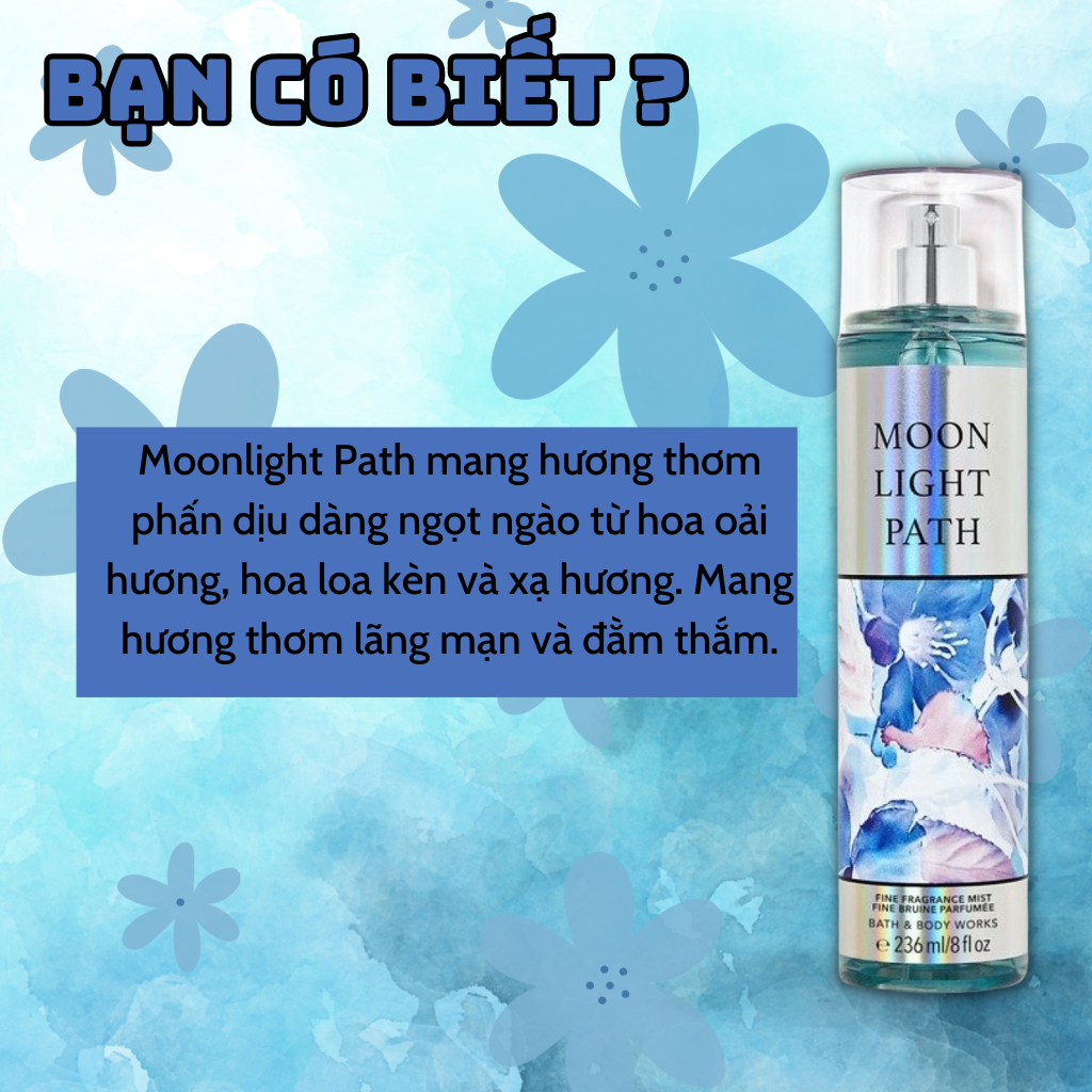 Body Mist Bath And Body Works Nam Nữ Chính Hãng Moonlight Path, Xịt Thơm Body Toàn Thân Hương Nước Hoa 236ml