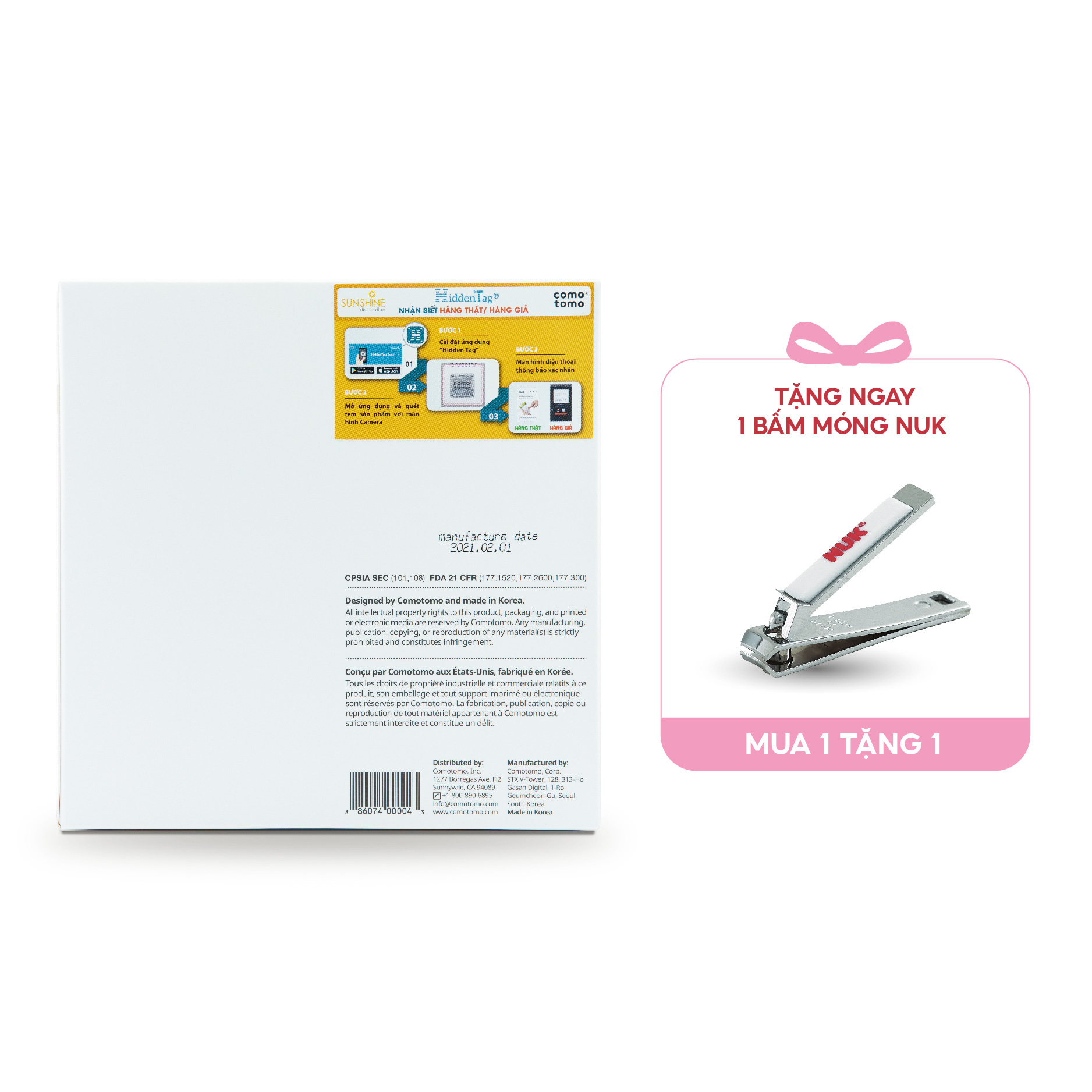Bộ hai bình sữa silicone Comotomo 250ml - Hồng Tặng Bấm móng sơ sinh NUK