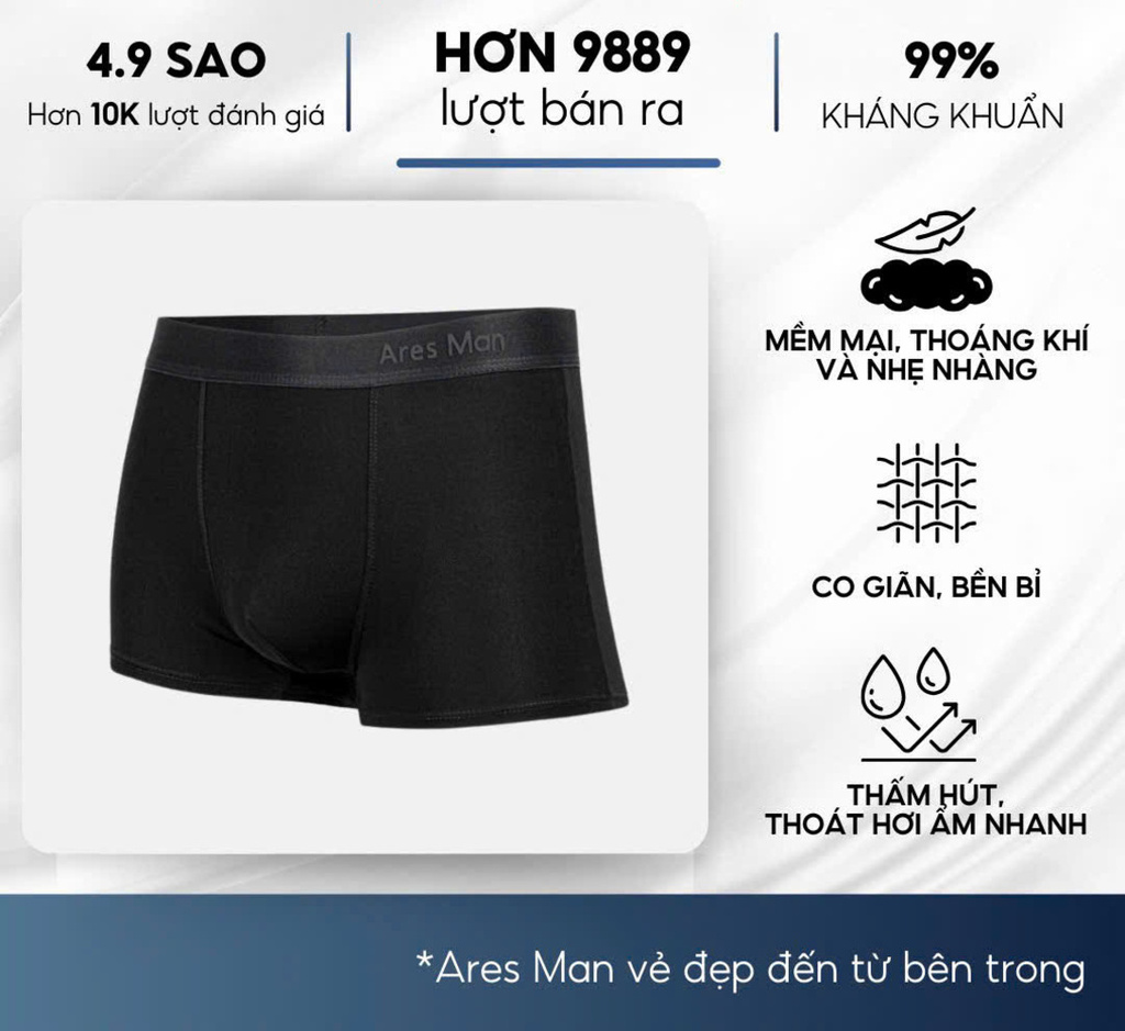 Combo 5 quần boxer nam, quần lót nam cao cấp chất thun lạnh siêu mềm mịn kháng khuẩn co giãn 4 chiều thấm hút mồ hôi tốt - Ares Shop