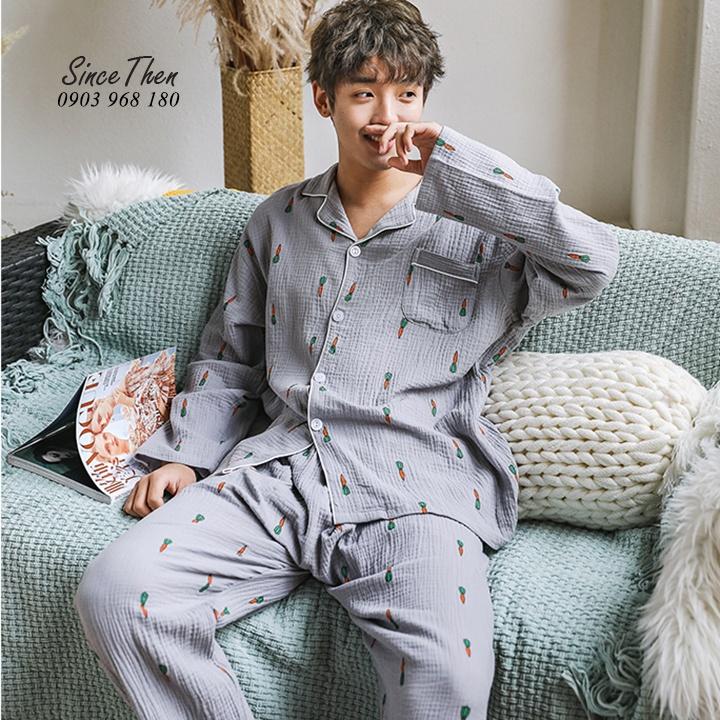 Pyjama nam dài tay vải Thô Nhật, đồ ngủ nam củ rà rốt đẹp - Since Then