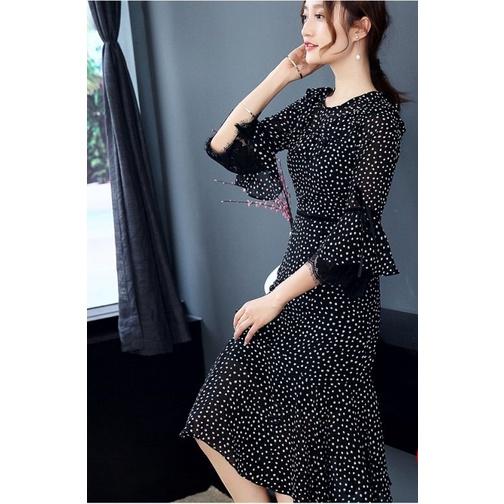 Đầm Xòe Chấm Bi Phối Ren Hàng Thiết Kế Cực Sang Trọng - BY1137