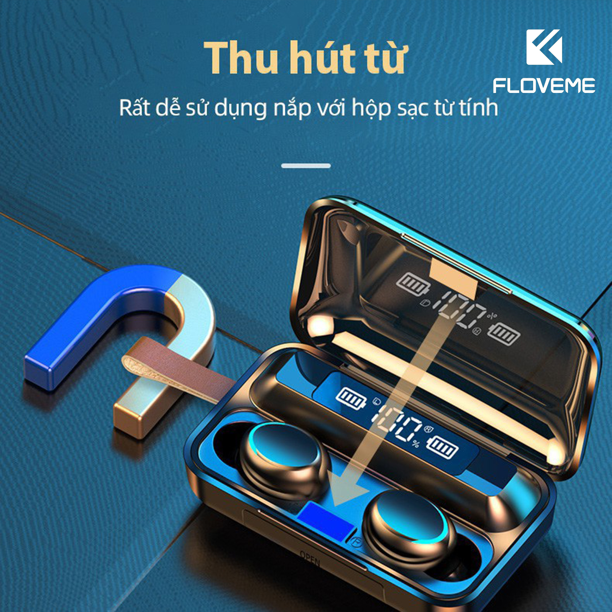 Tai Nghe Bluetooth 5.0 FLOVEME F9 Pro Không Dây True Wireless Nhét Tai Cảm Ứng Kiêm Sạc Pin Dự Phòng - Chống nước - Hàng chính hãng