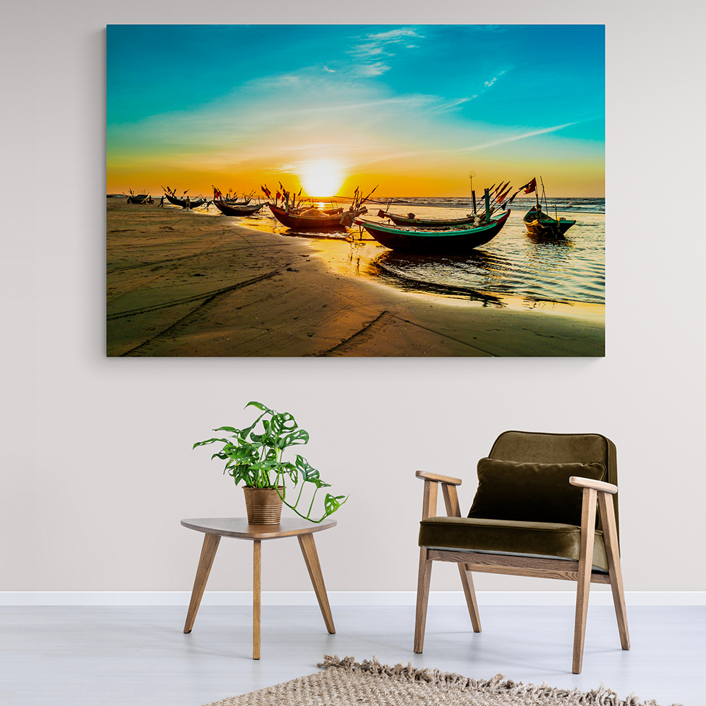 Tranh Treo Tường Canvas Trang Trí Decor Nghệ Thuật - Phong Cảnh Ruộng Bậc Thang Việt Nam Mùa Lúa Chín Vàng - Công Nghệ In UV Nhật Bản - Màu Sắc Đẹp Rõ Nét