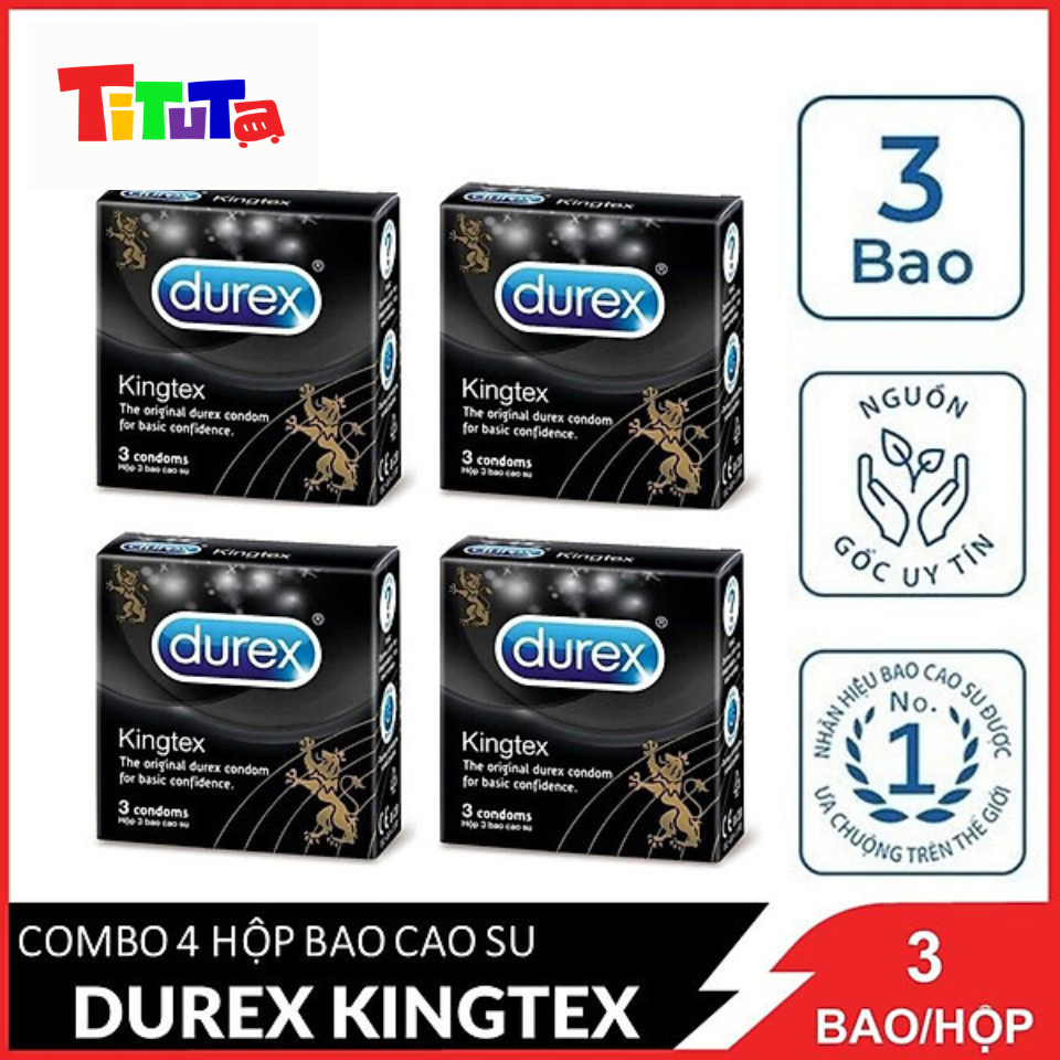 Combo 4 hộp Bao cao su Durex Kingtex (Đen) Hộp 3 cáiX4