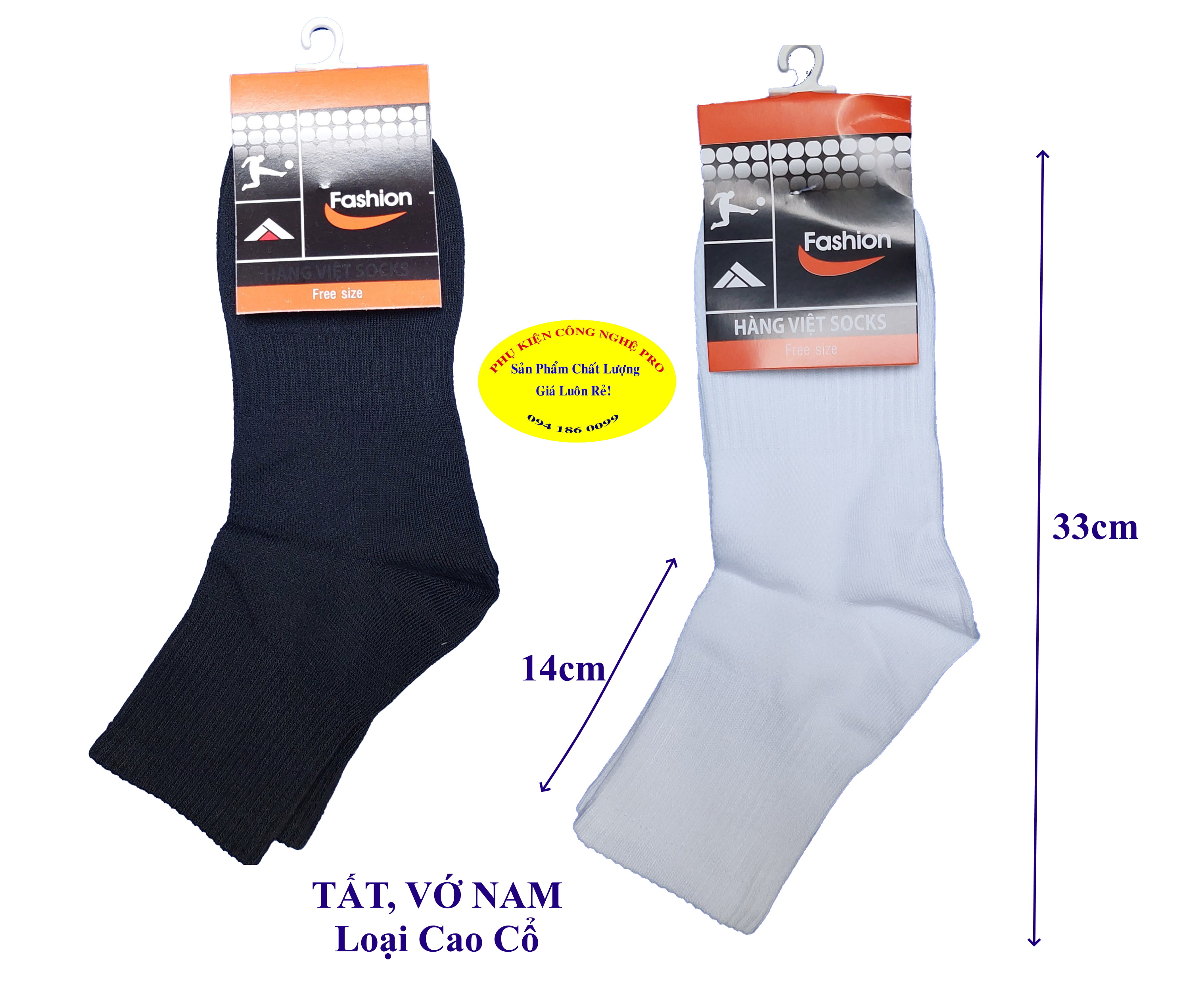 TẤT VỚ NAM Loại cổ cao Dài 33cm Không in chữ Thương hiệu HÀNG VIỆT SOCKS Chất liệu thun cotton, co giãn, Thoáng mát
