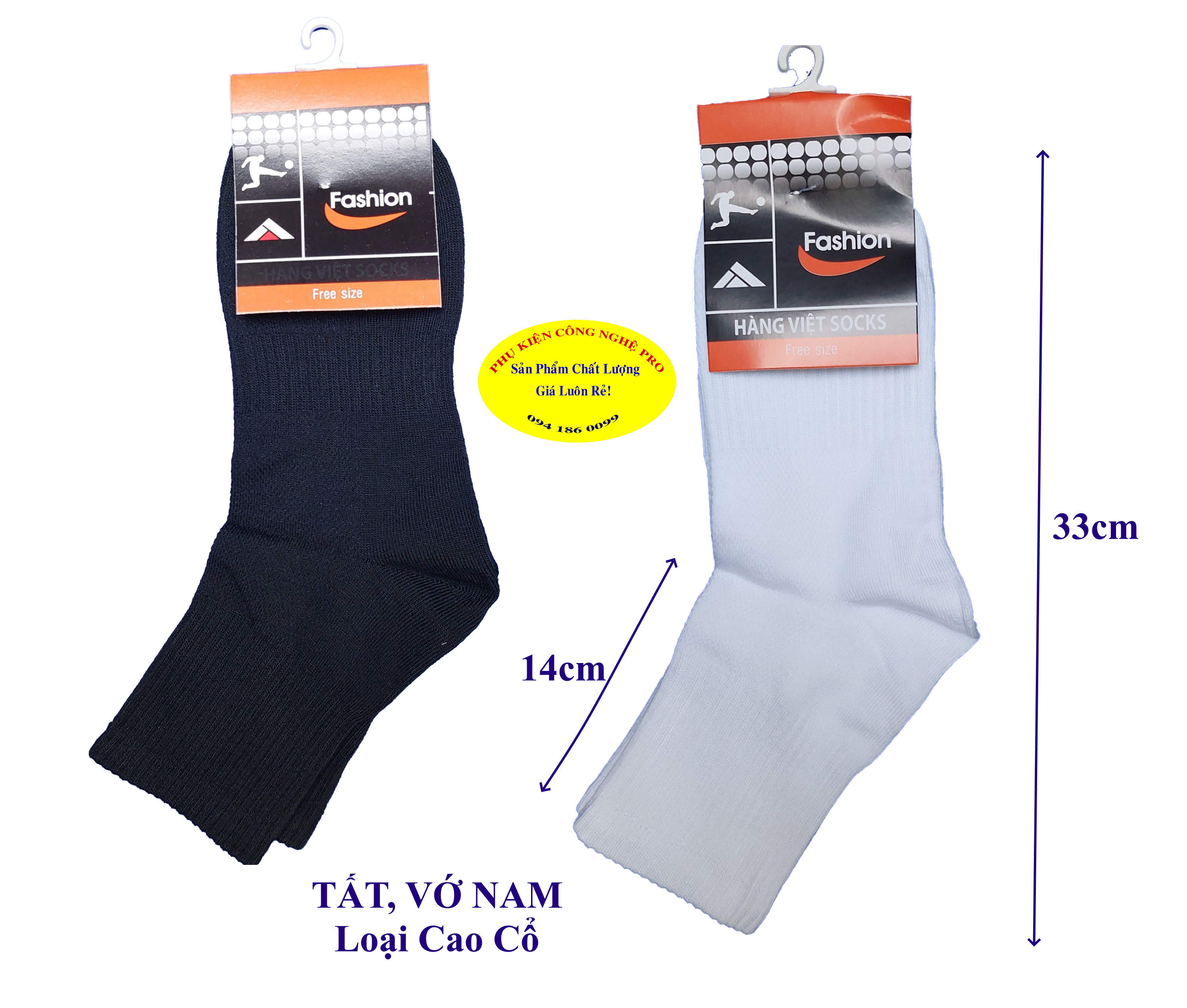 TẤT VỚ NAM Loại cổ cao Dài  33cm Không in chữ Thương hiệu HÀNG VIỆT SOCKS Chất liệu thun cotton, co giãn, Thoáng mát