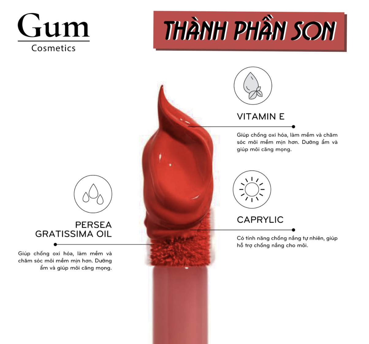 Son Kem Lì Siêu Bền Màu Mềm Mịn Lâu Trôi - Son Môi Màu Đỏ Lên Màu Tự Nhiên - Gum Lipstick 01 - Công Nghệ Nhật Bản - Hàng Chính Hãng