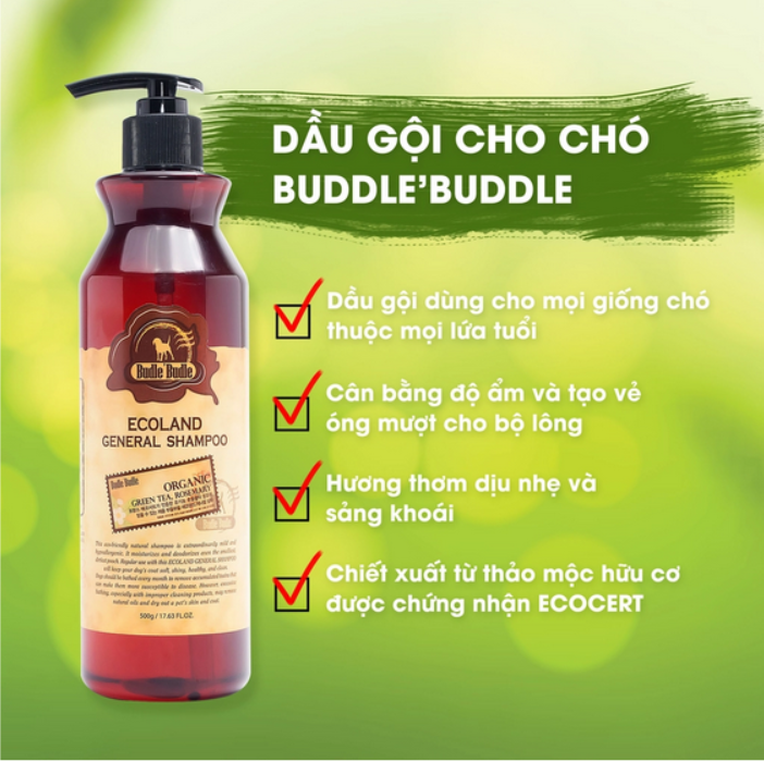 Sữa Tắm Cho Chó Budle’Budle Ecoland General Shampoo Hàn Quốc - Dầu Gội Cho Chó Không Kích Ứng Da, Dưỡng Lông Bóng Mượt