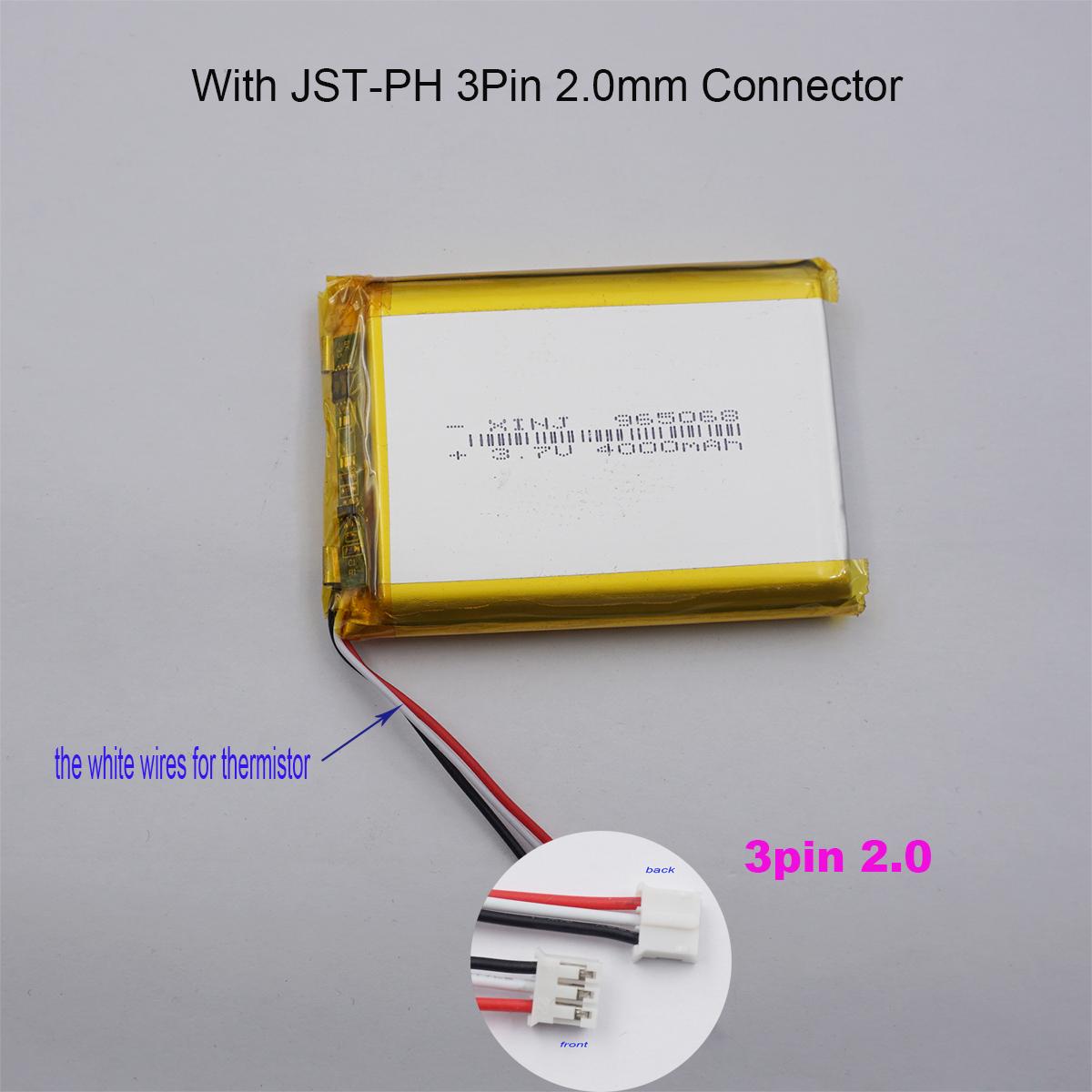 3.7V 4000 mAh 14.8Wh 965068 Polymer Li Lipo Pin 3 Dây Nhiệt Điện Trở JST 3Pin Đầu Nối 2.0mm Cho GPS Power Bank Máy Tính Bảng LED Điện Áp Danh Định: 3.7V