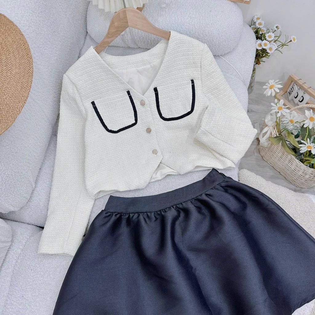 Set bộ nữ, Áo ren viền túi kèm chân váy chất áo dạ dày dặn Trendy Clothing