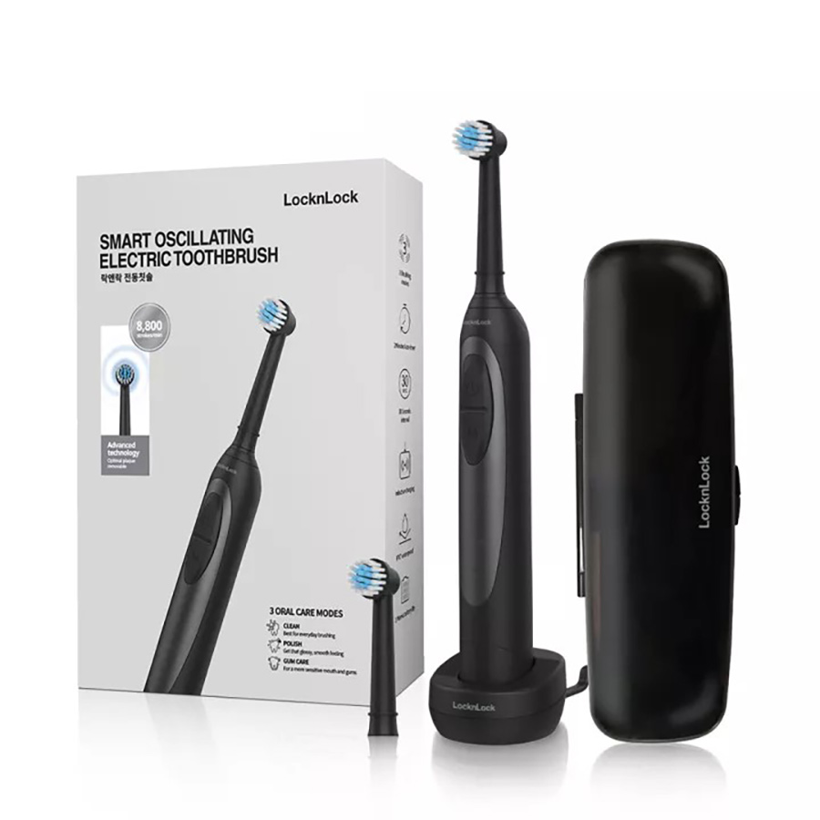 Bàn chải đánh răng điện LocknLock Smart oscillating electric toothbrush ENR626BLK - 3 chế độ, đế sạc cảm ứng, chống nước - Màu đen - Hàng Chính Hãng