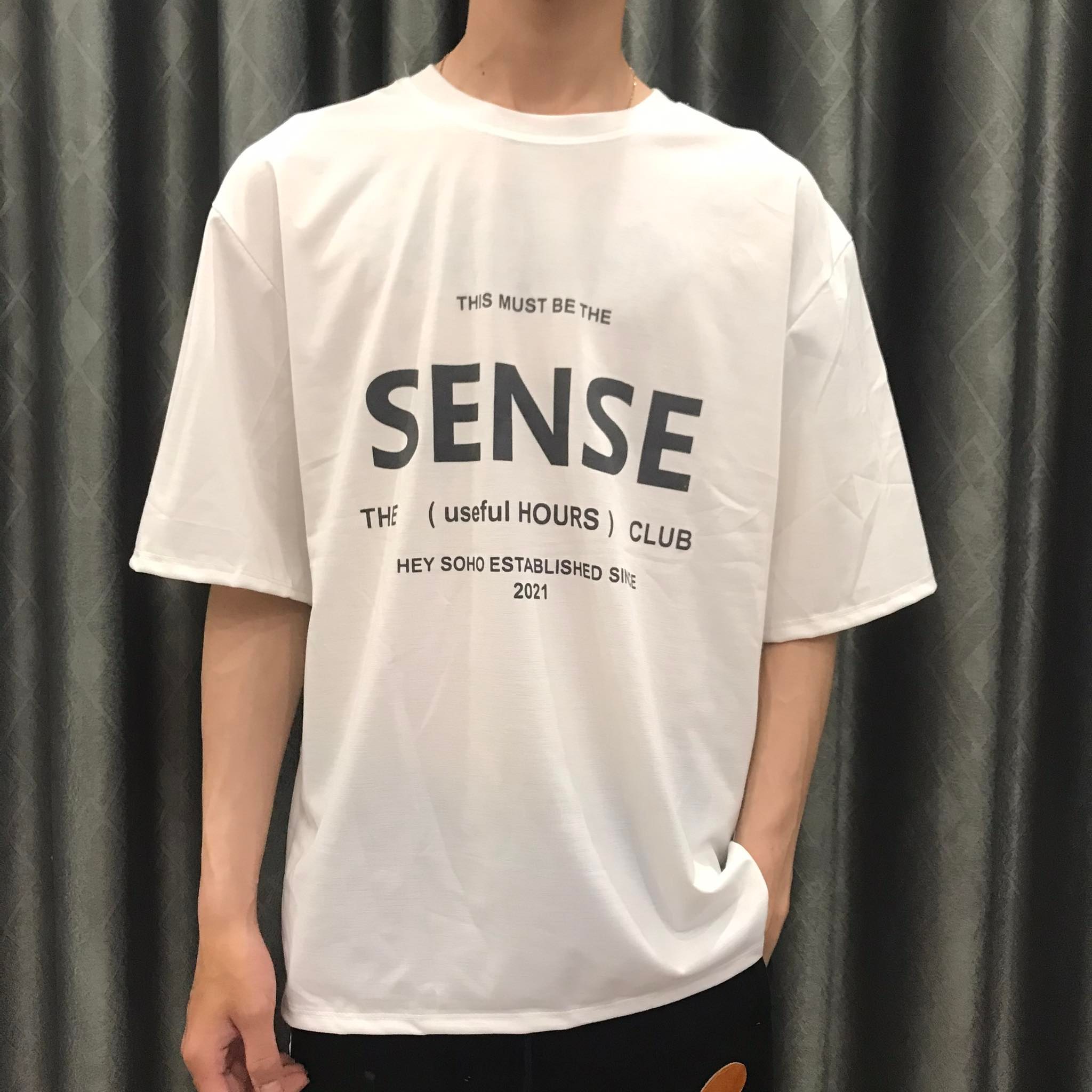 Áo thun unisex tay lỡ form rộng nam, nữ họa tiết in chữ sense,Chất vải cotton tháng mát dễ chịu