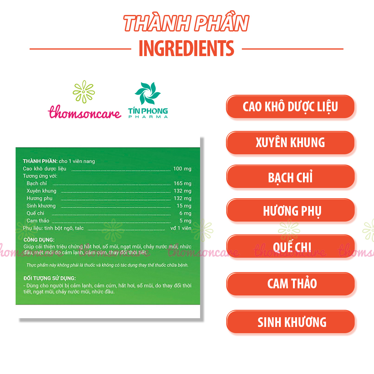 Cảm cúm Tín Phong - Hộp 100 viên - Cải thiện triệu chứng cảm lạnh, hắt hơi, sổ mũi, nhức đầu từ thảo dược